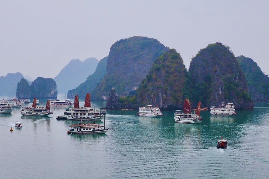 Traditional junk boats cruising Halong Bay Vietnam – Auasia Travel